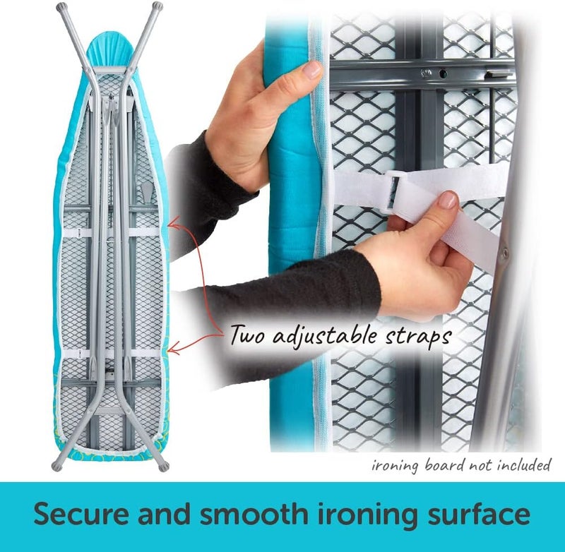 Oliso Ironing Board Cover – 100% Cotton with Professional Felt Pad, Fits Standard 54" x 15" Boards – Secure Fit with Wide Elastic Edge & Adjustable Straps – Turquoise - Image 4